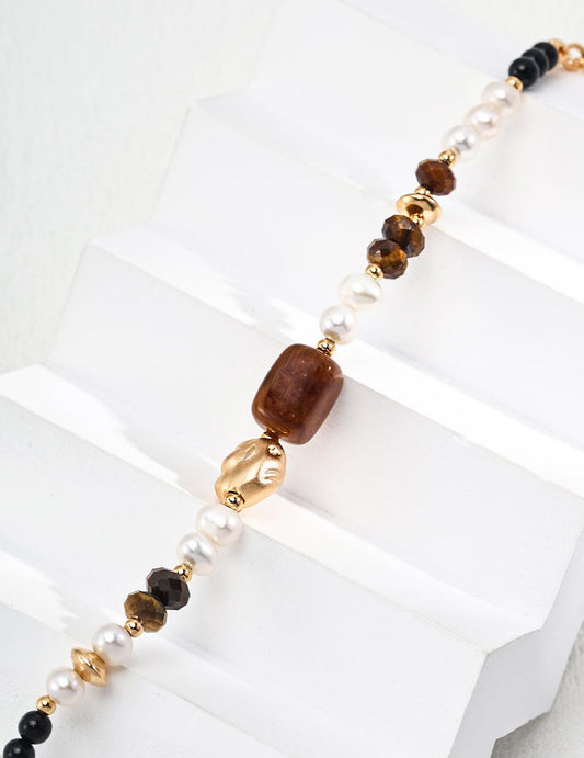 Tiger's eye Gemstone & Pearl Bracelet - Petite Secret Jewellery