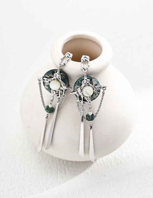 Moss Agate Green Stone Drop Earrings | Petite Secret Jewellery - Petite Secret Jewellery