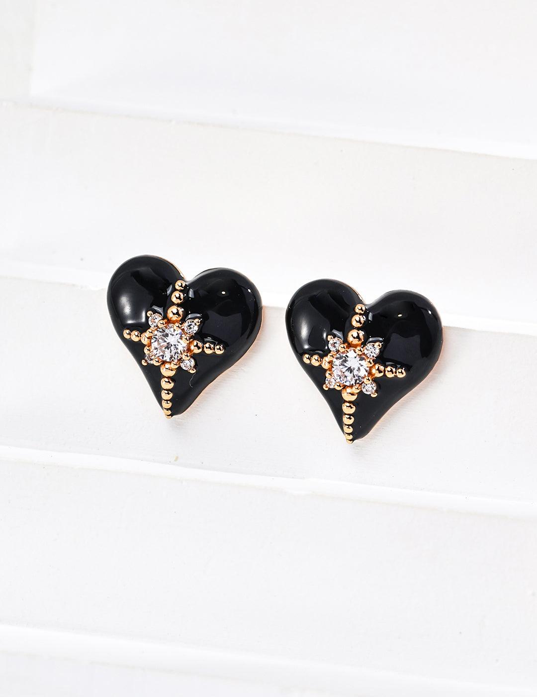 Black Heart Sparkle Stud Earrings - Petite Secret Jewellery