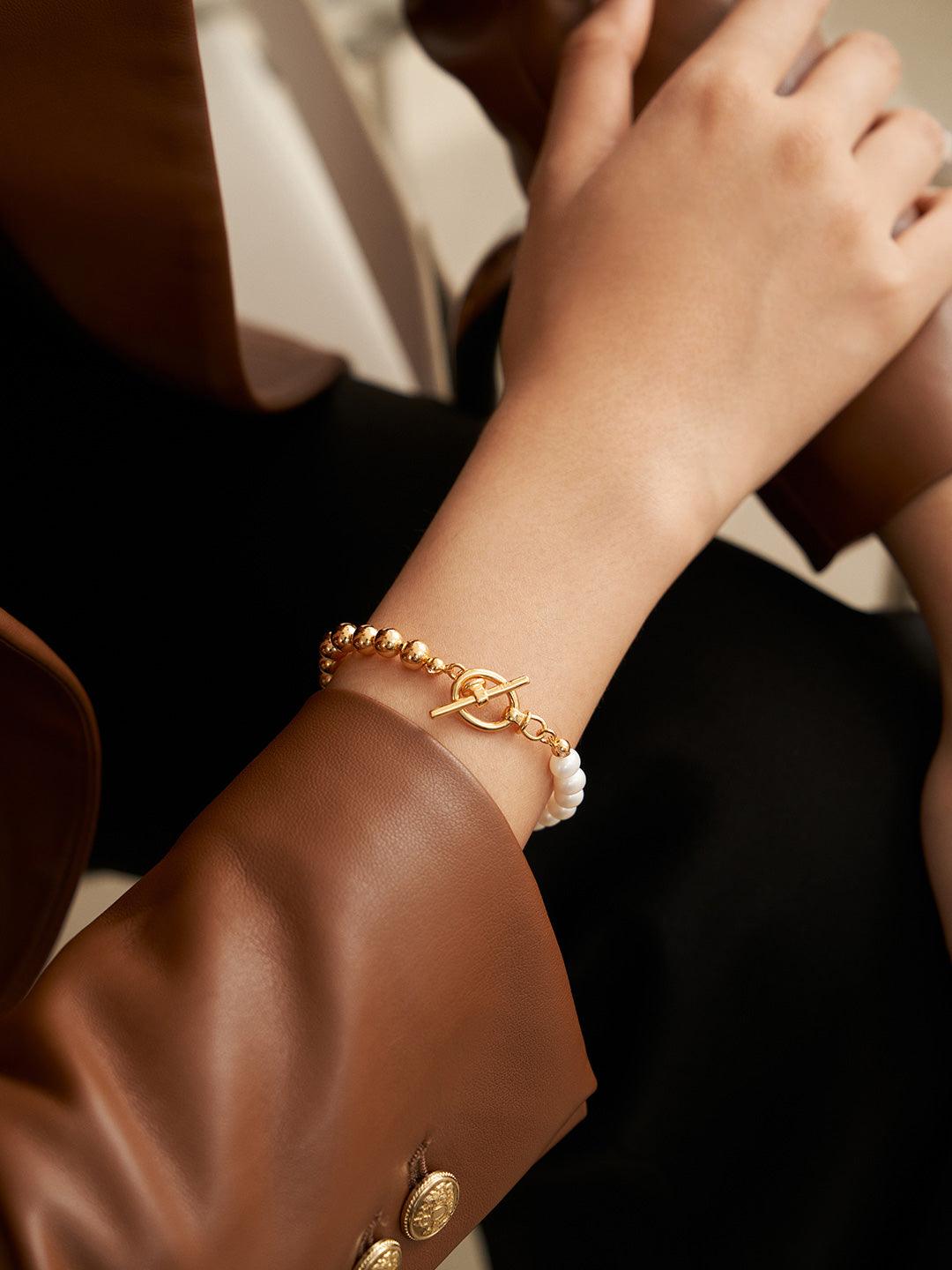 Elegant Pearl and Gold Bead Bracelet - Petite Secret Jewellery