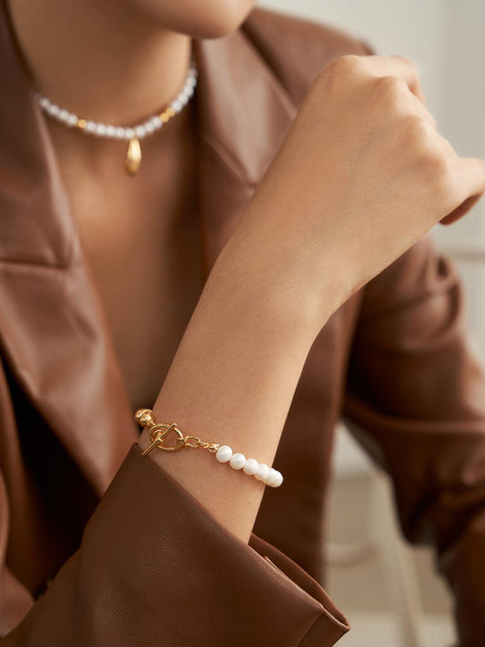 Elegant Pearl and Gold Bead Bracelet - Petite Secret Jewellery