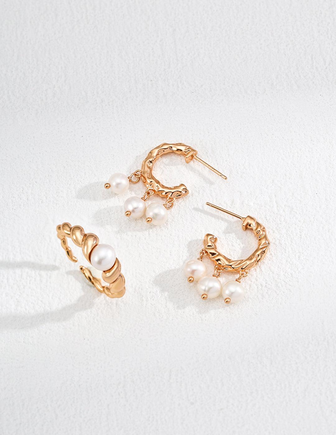 Golden Pearl Drop Hoop Earrings | Petite Secret Jewellery - Petite Secret Jewellery