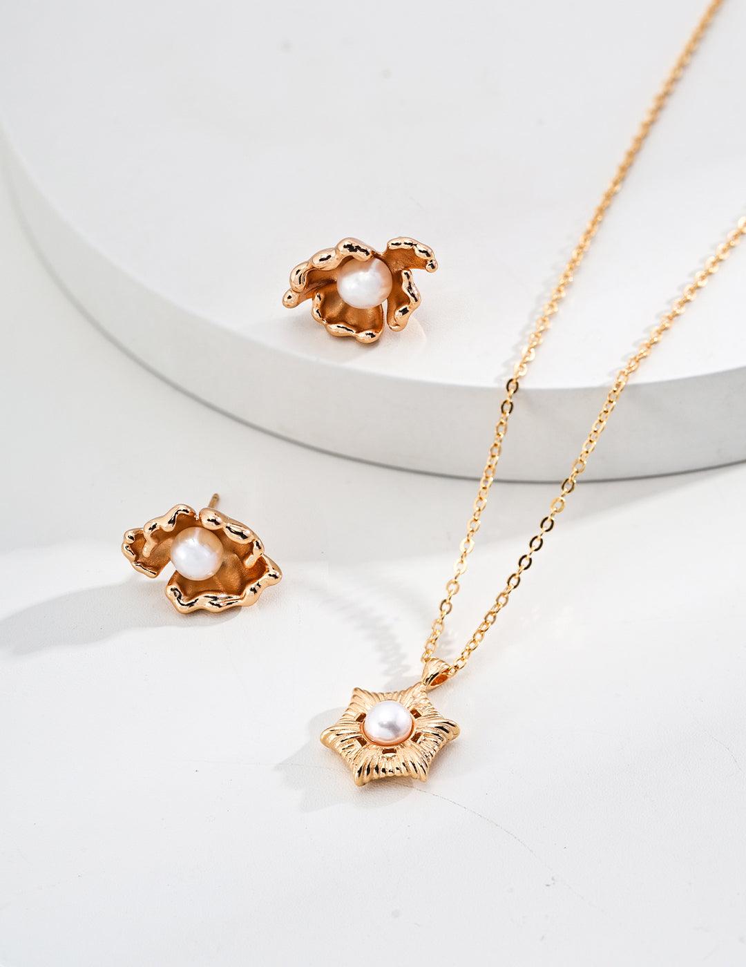 Golden Pearl Starburst Pendant Necklace - Petite Secret Jewellery