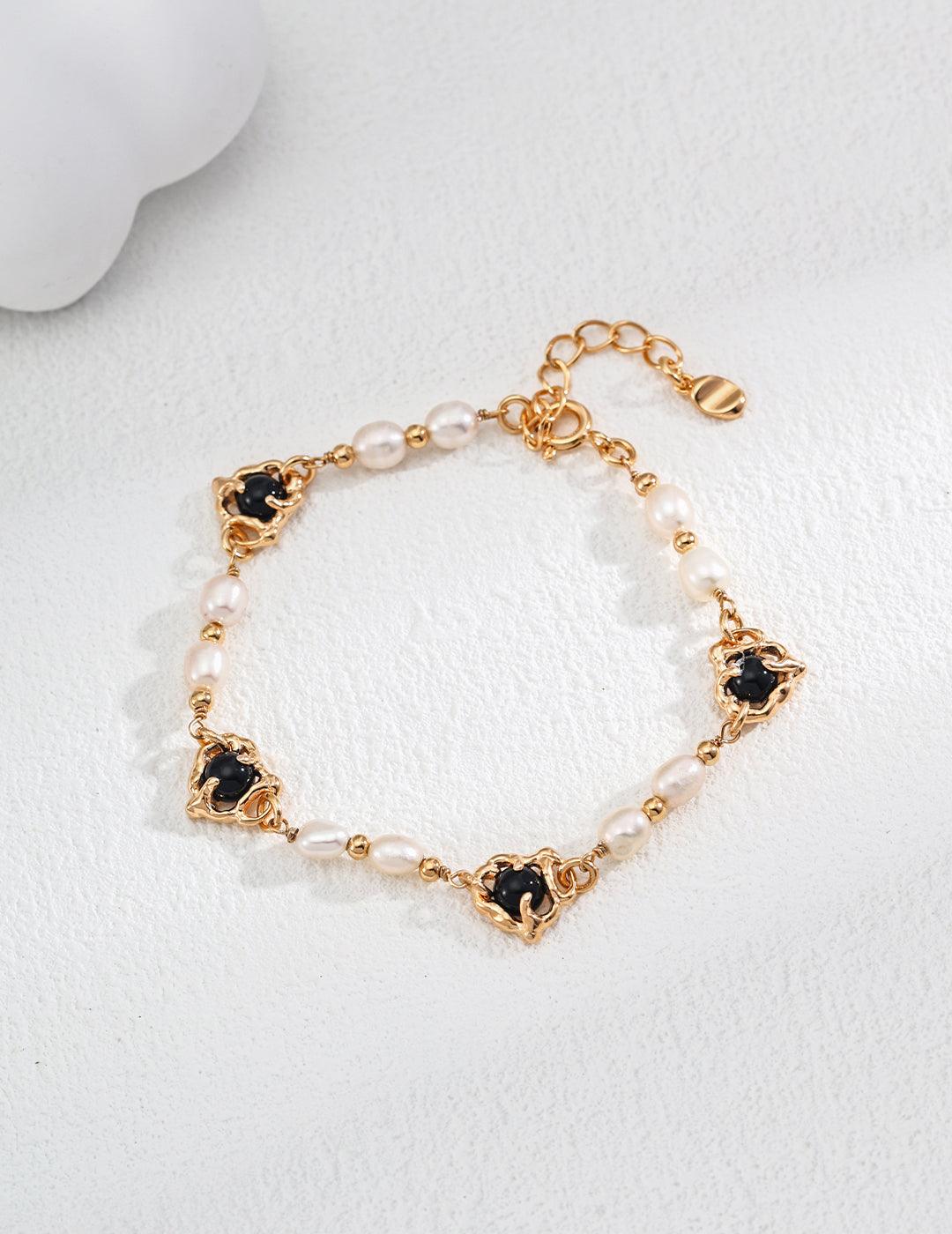 Golden Pearl & Onyx Bracelet | Petite Secret Jewellery - Petite Secret Jewellery