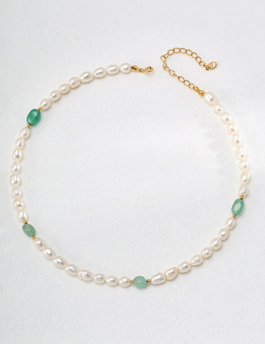 Pearl & Green Aventurine Necklace - Petite Secret Jewellery