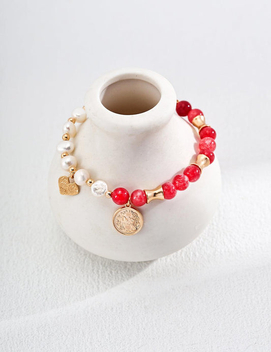 Pink Gemstone and Pearl Charm Bracelet - Petite Secret Jewellery