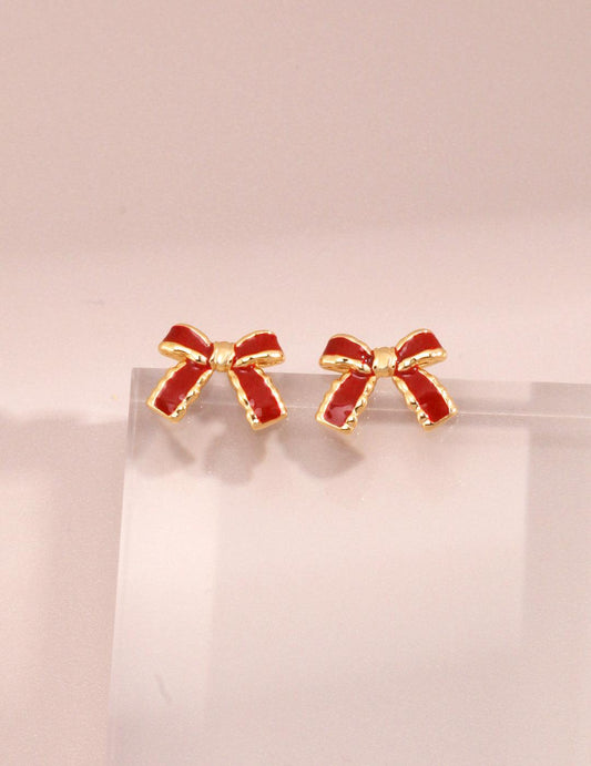 Red Bow Enamel Earrings - Petite Secret Jewellery