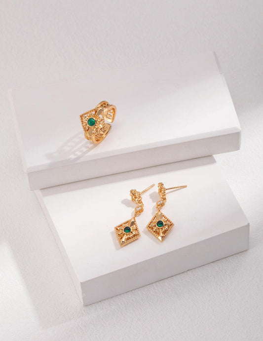 Regal Emerald Drop Earrings - Petite Secret Jewellery