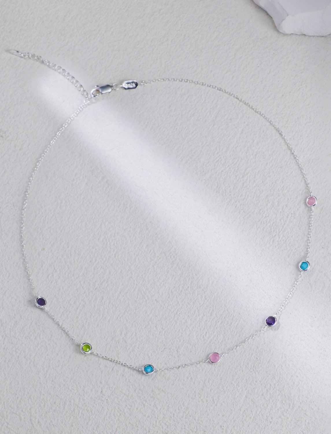 Round-Cut Multicolor Gemstone Necklace - Petite Secret Jewellery