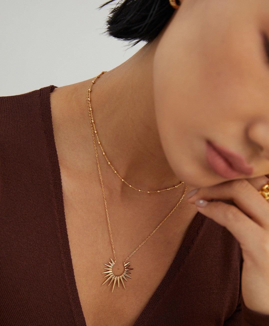 Silver/Gold Sunburst Pendant Necklace - Petite Secret Jewellery