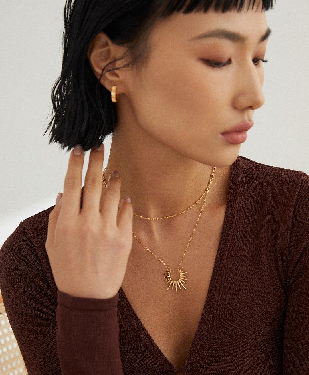 Silver/Gold Sunburst Pendant Necklace - Petite Secret Jewellery