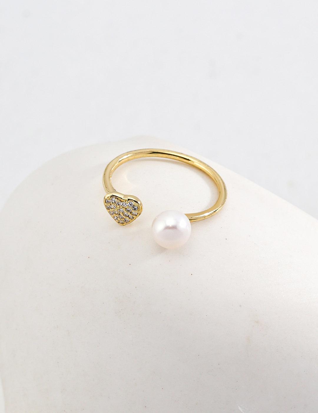 Sparkling Heart Pearl Ring - Petite Secret Jewellery