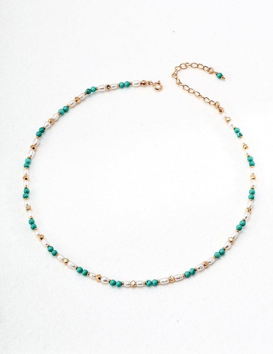 Turquoise & Pearl Beaded Necklace | Petite Secret Jewellery - Petite Secret Jewellery