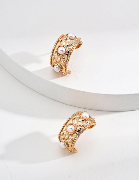 Vintage Pearl Embellished Hoop Earrings - Petite Secret Jewellery
