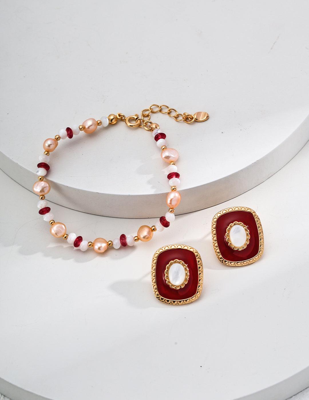 Vintage Red Enamel and Pearl Earrings - Petite Secret Jewellery