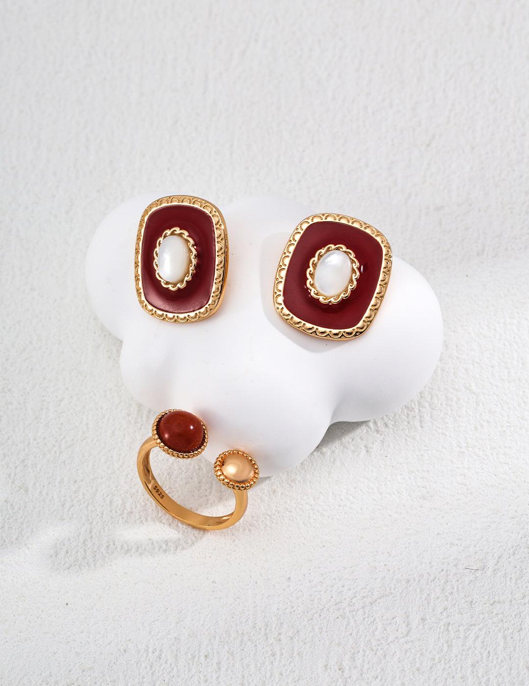 Vintage Red Enamel and Pearl Earrings - Petite Secret Jewellery
