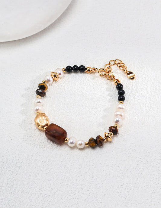 Tiger's eye Gemstone & Pearl Bracelet - Petite Secret Jewellery