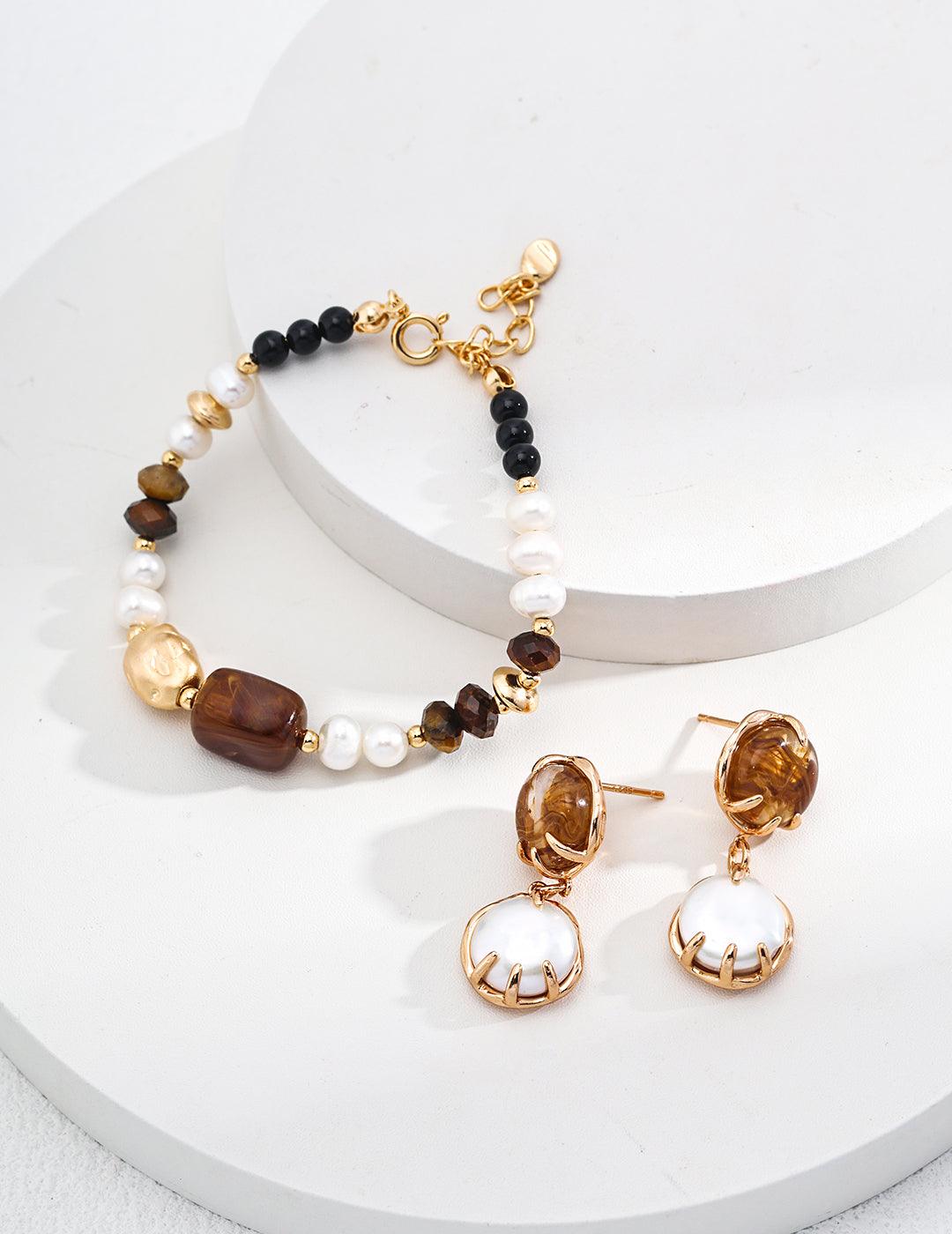 Tiger's eye Gemstone & Pearl Bracelet - Petite Secret Jewellery