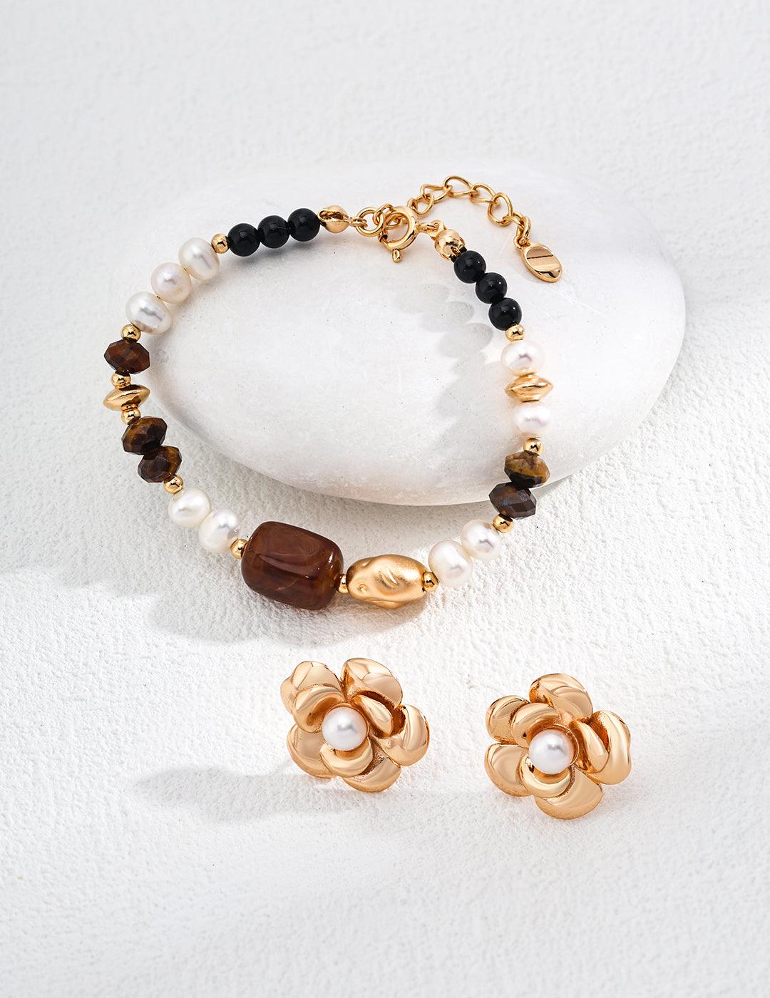 Tiger's eye Gemstone & Pearl Bracelet - Petite Secret Jewellery