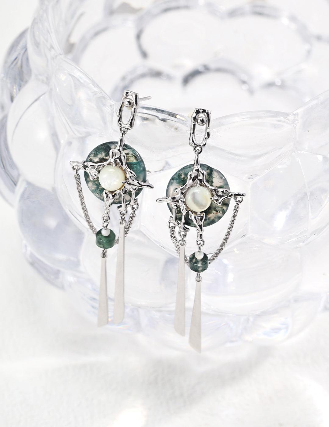 Moss Agate Green Stone Drop Earrings | Petite Secret Jewellery - Petite Secret Jewellery