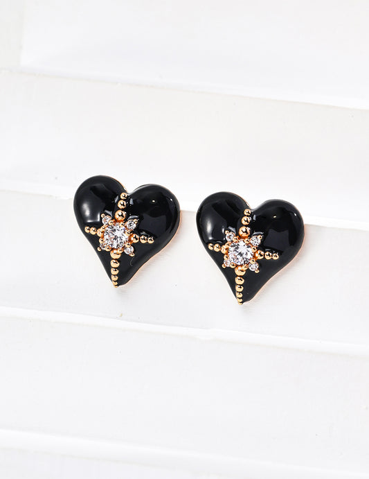 Black Heart Sparkle Stud Earrings - Petite Secret Jewellery