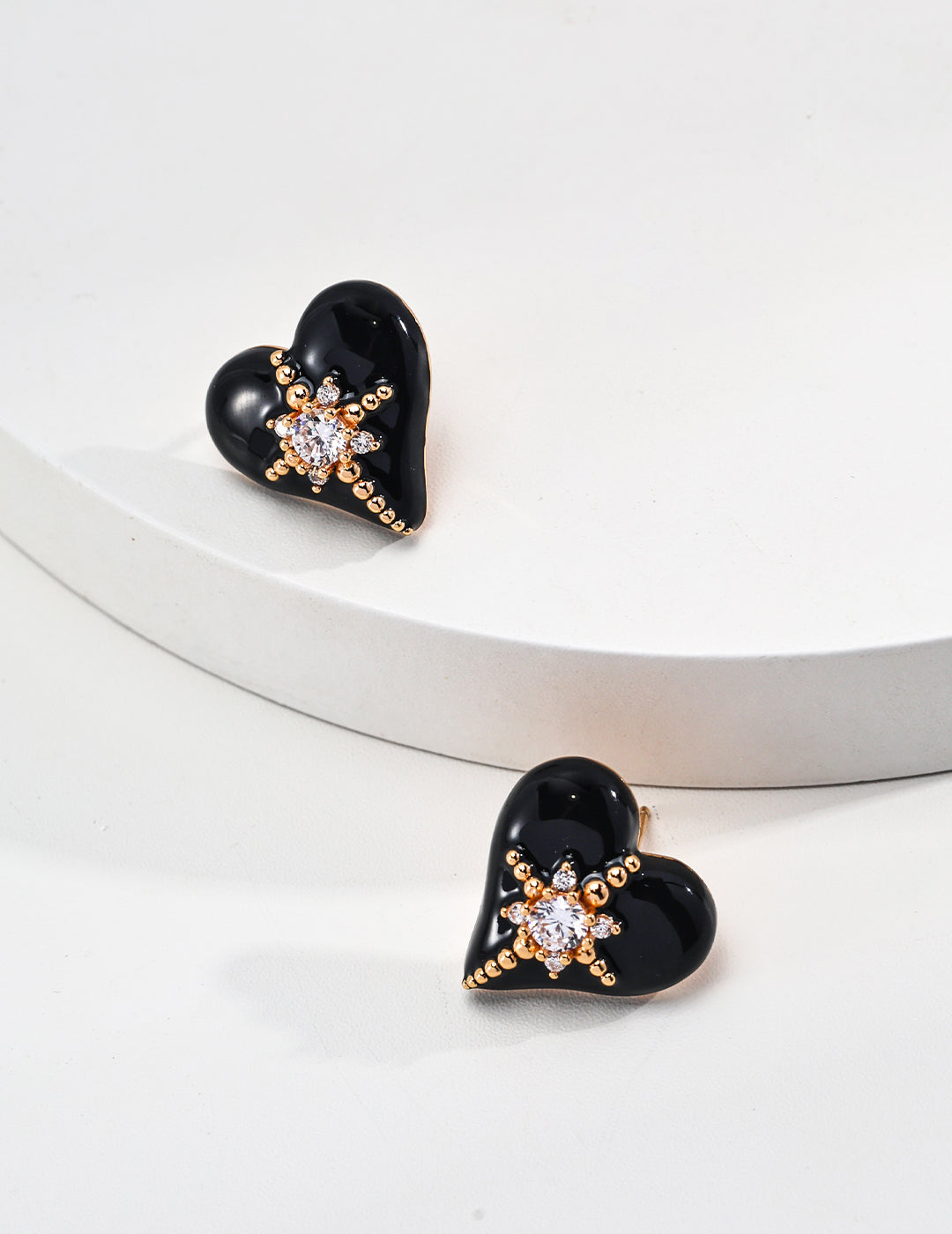 Black Heart Sparkle Stud Earrings - Petite Secret Jewellery