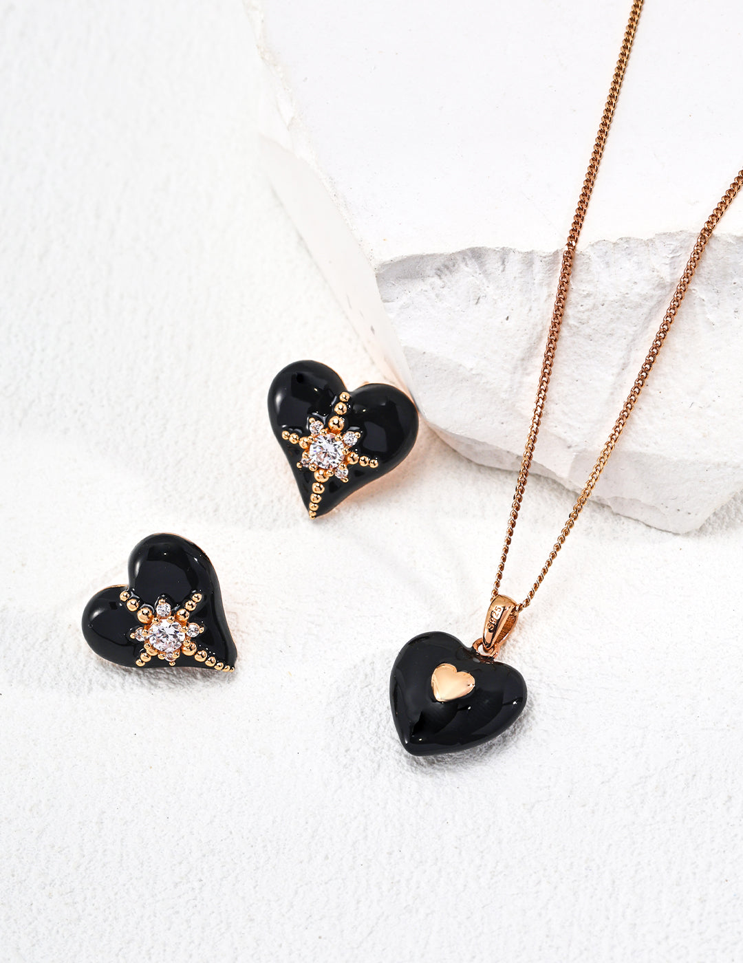 Black Heart Sparkle Stud Earrings - Petite Secret Jewellery