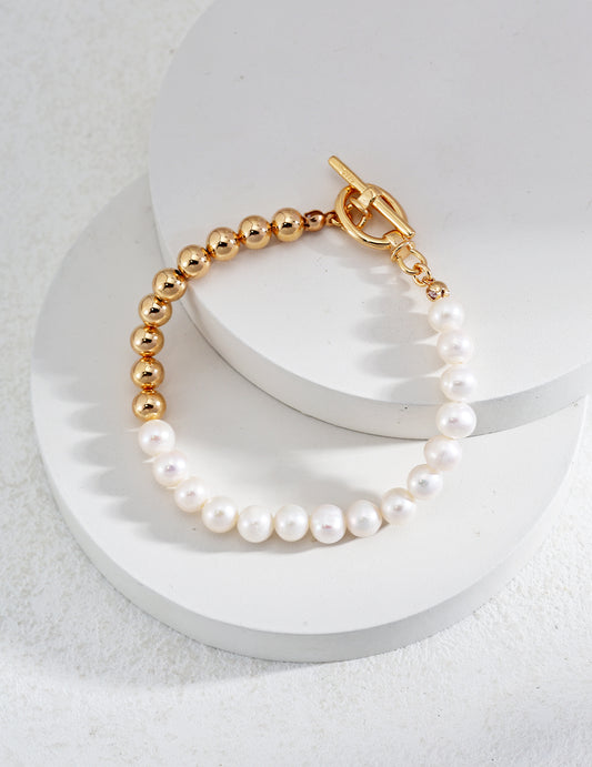 Elegant Pearl and Gold Bead Bracelet - Petite Secret Jewellery