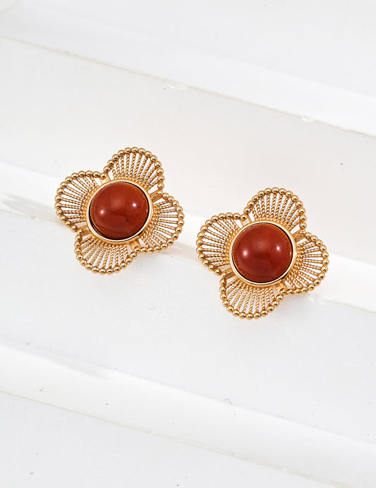 Empowering Carnelian Flower Stud Earrings - Petite Secret Jewellery