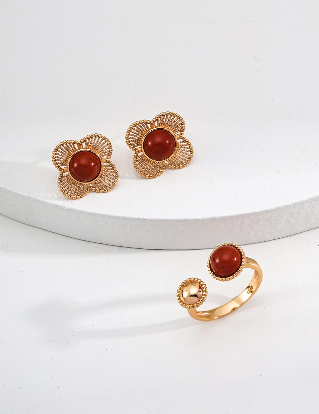Empowering Carnelian Flower Stud Earrings - Petite Secret Jewellery