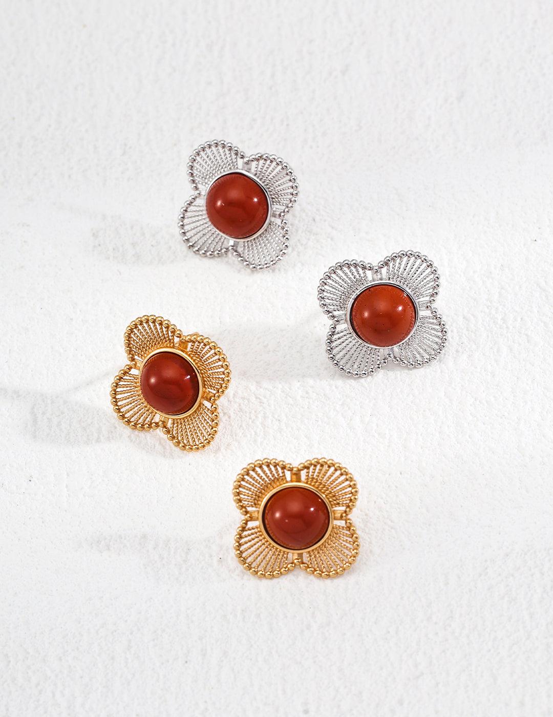Empowering Carnelian Flower Stud Earrings - Petite Secret Jewellery