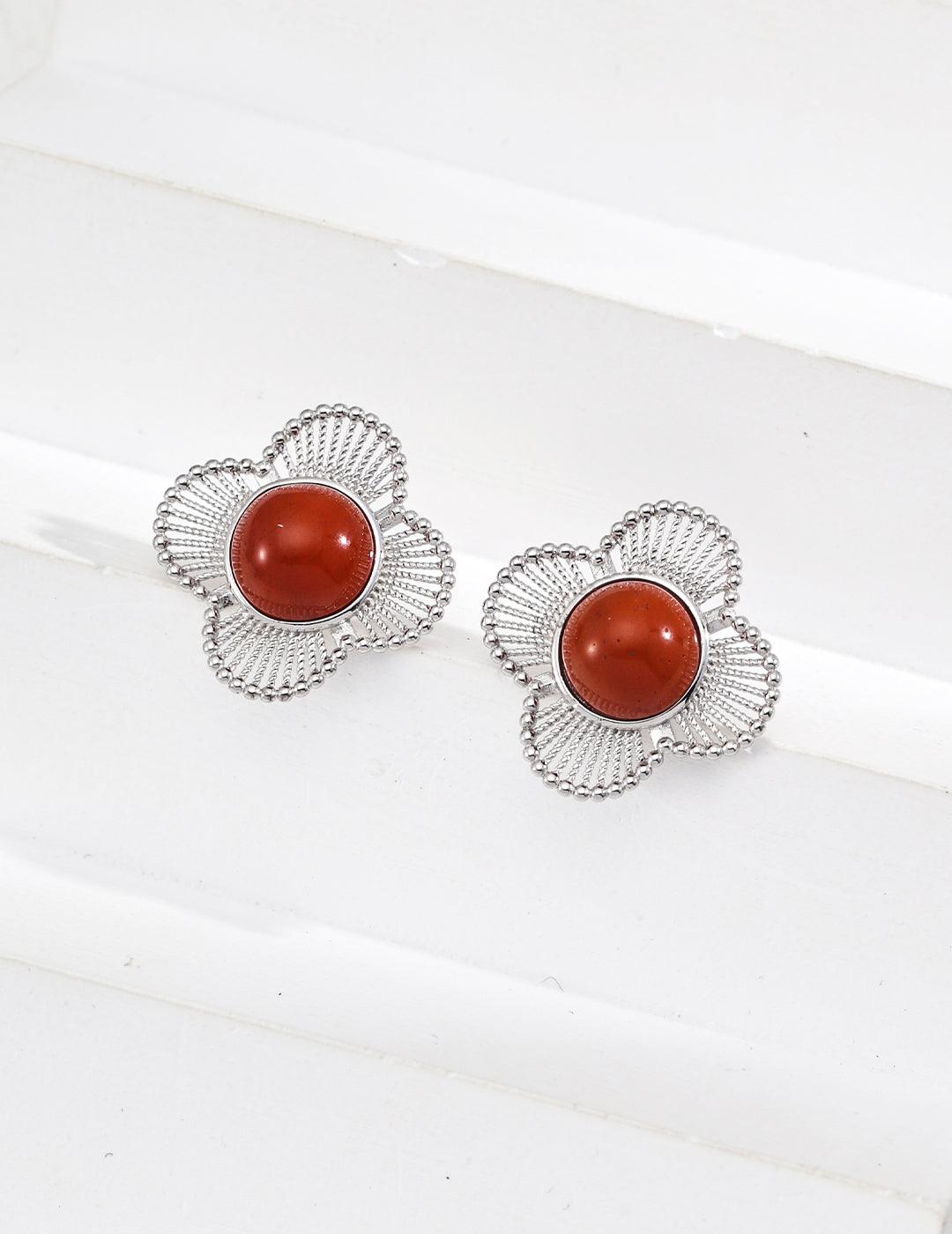 Empowering Carnelian Flower Stud Earrings - Petite Secret Jewellery