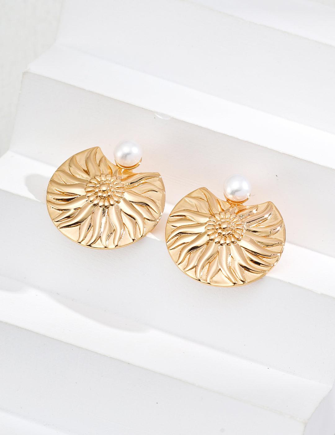 Golden Sunflower Pearl Earrings | Petite Secret Jewellery - Petite Secret Jewellery