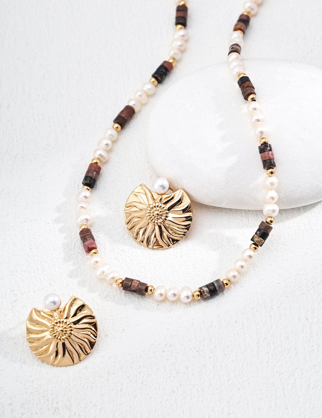 Golden Sunflower Pearl Earrings | Petite Secret Jewellery - Petite Secret Jewellery