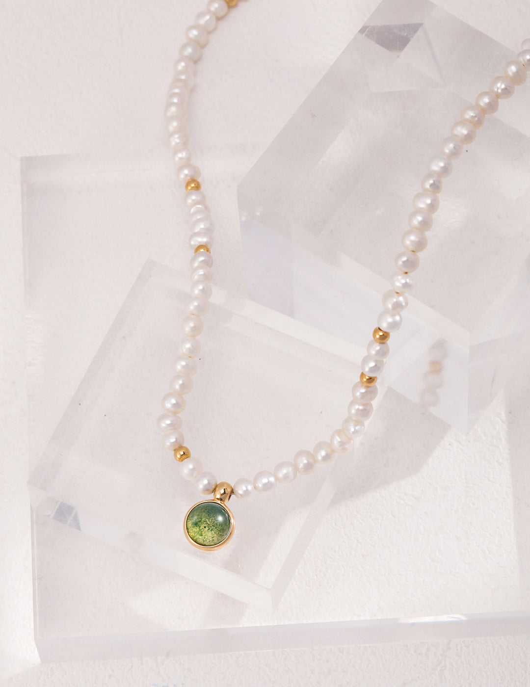 Green Gem Pearl Necklace - Petite Secret Jewellery