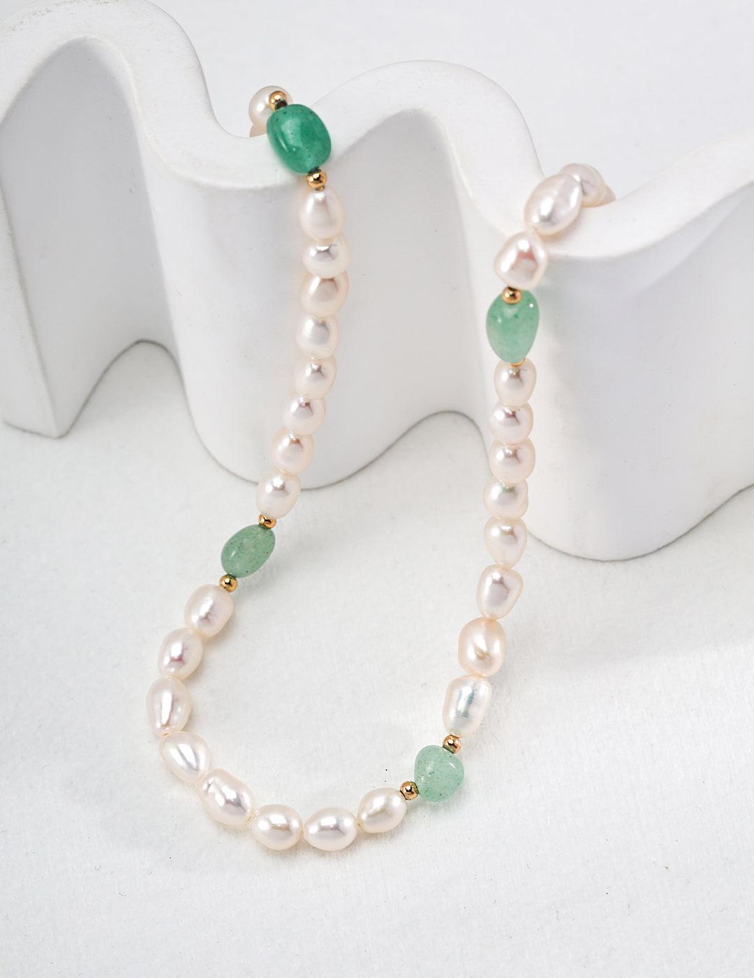 Pearl & Green Aventurine Necklace - Petite Secret Jewellery