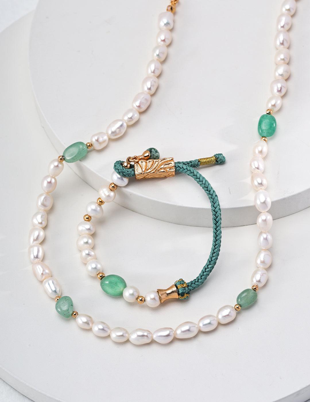 Pearl & Green Aventurine Necklace - Petite Secret Jewellery
