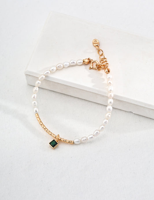 Pearl and Emerald Charm Bracelet - Petite Secret Jewellery