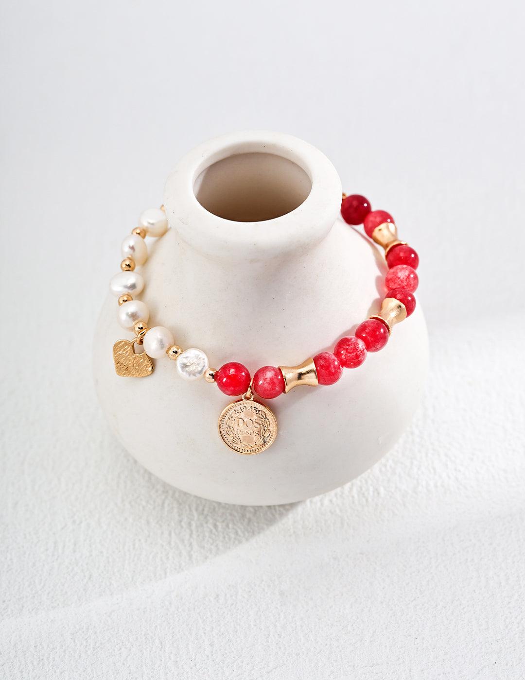 Pink Gemstone and Pearl Charm Bracelet - Petite Secret Jewellery