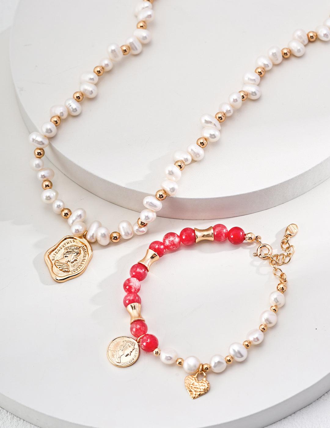 Pink Gemstone and Pearl Charm Bracelet - Petite Secret Jewellery