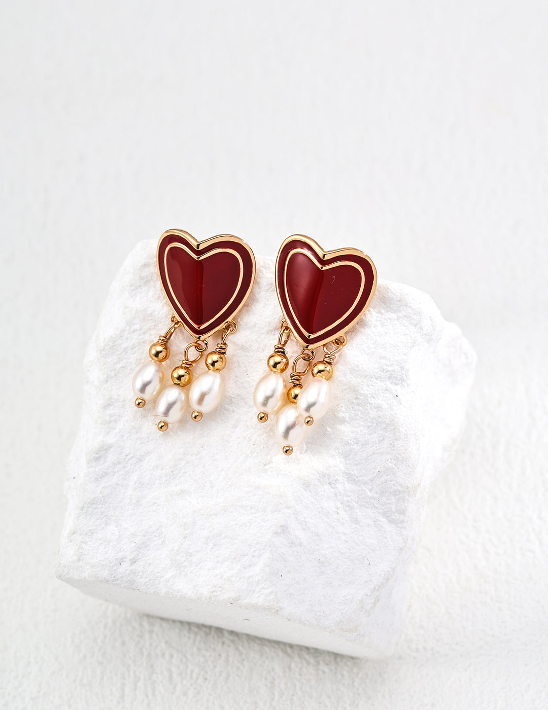 Red Heart’s Desire Pearl Drop Earrings - Petite Secret Jewellery