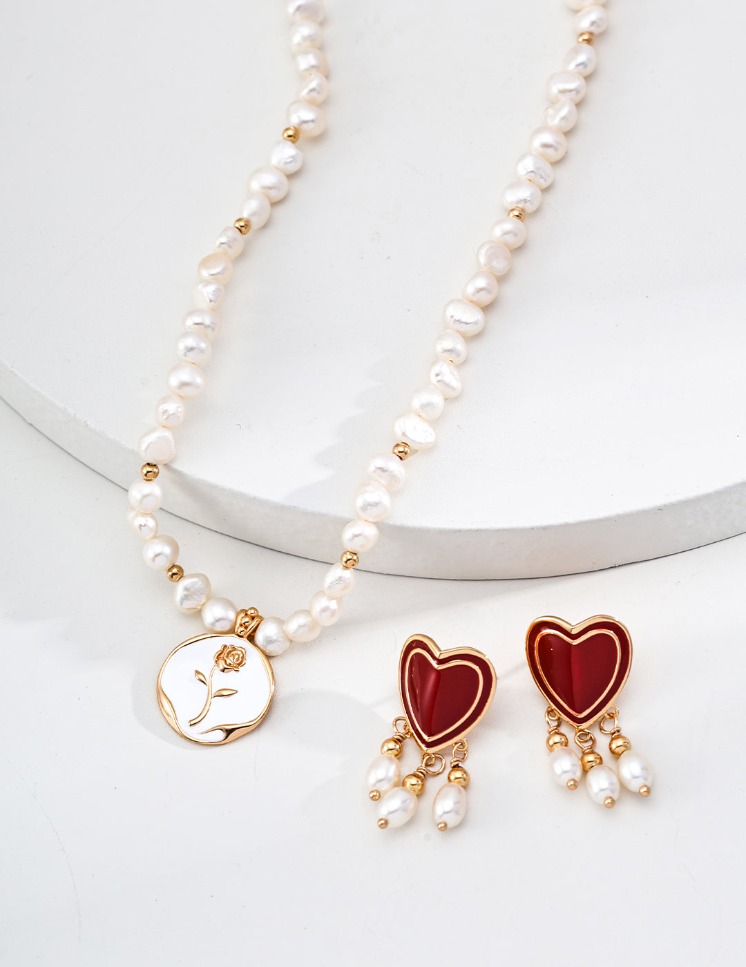 Red Heart’s Desire Pearl Drop Earrings - Petite Secret Jewellery