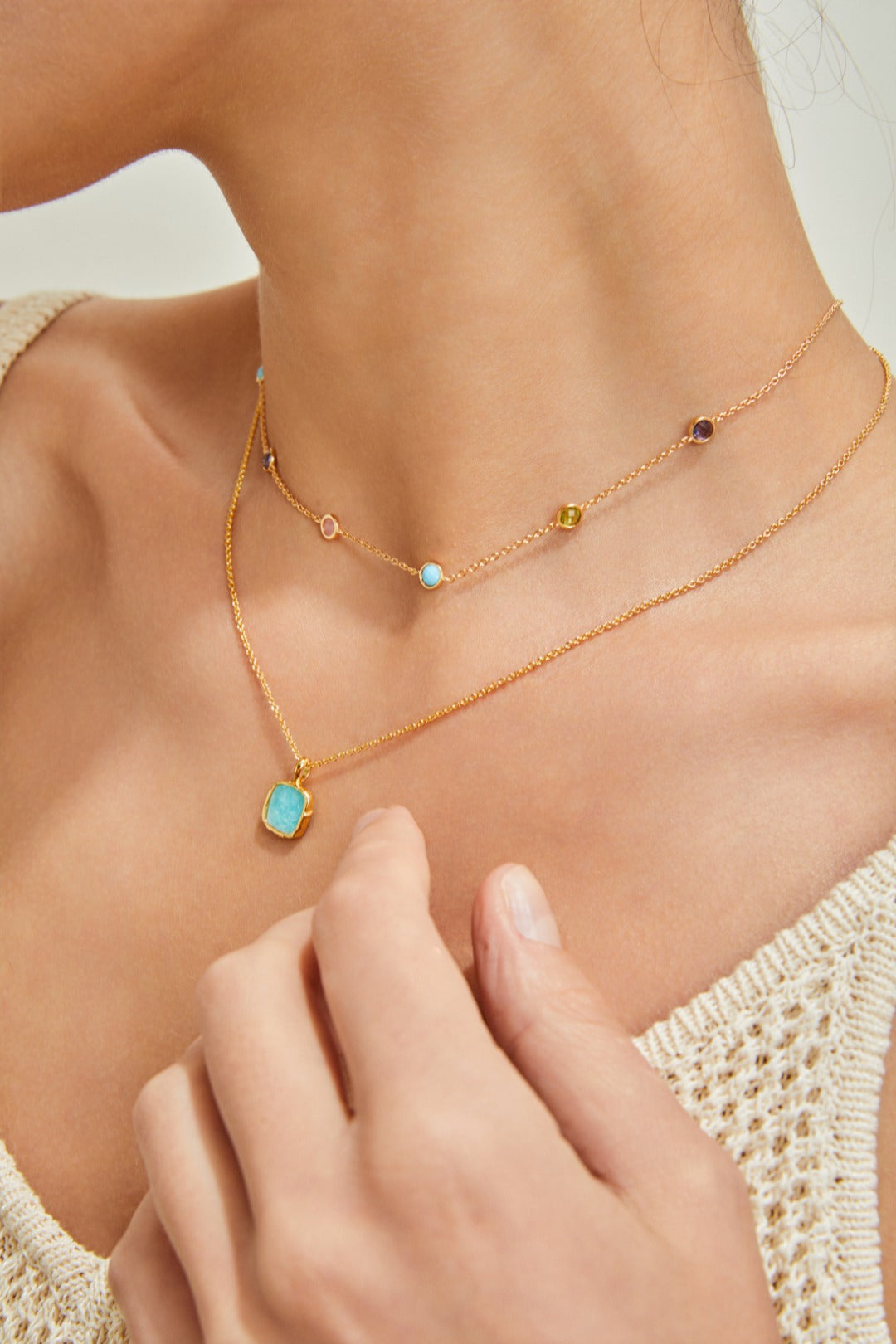 Round-Cut Multicolor Gemstone Necklace - Petite Secret Jewellery