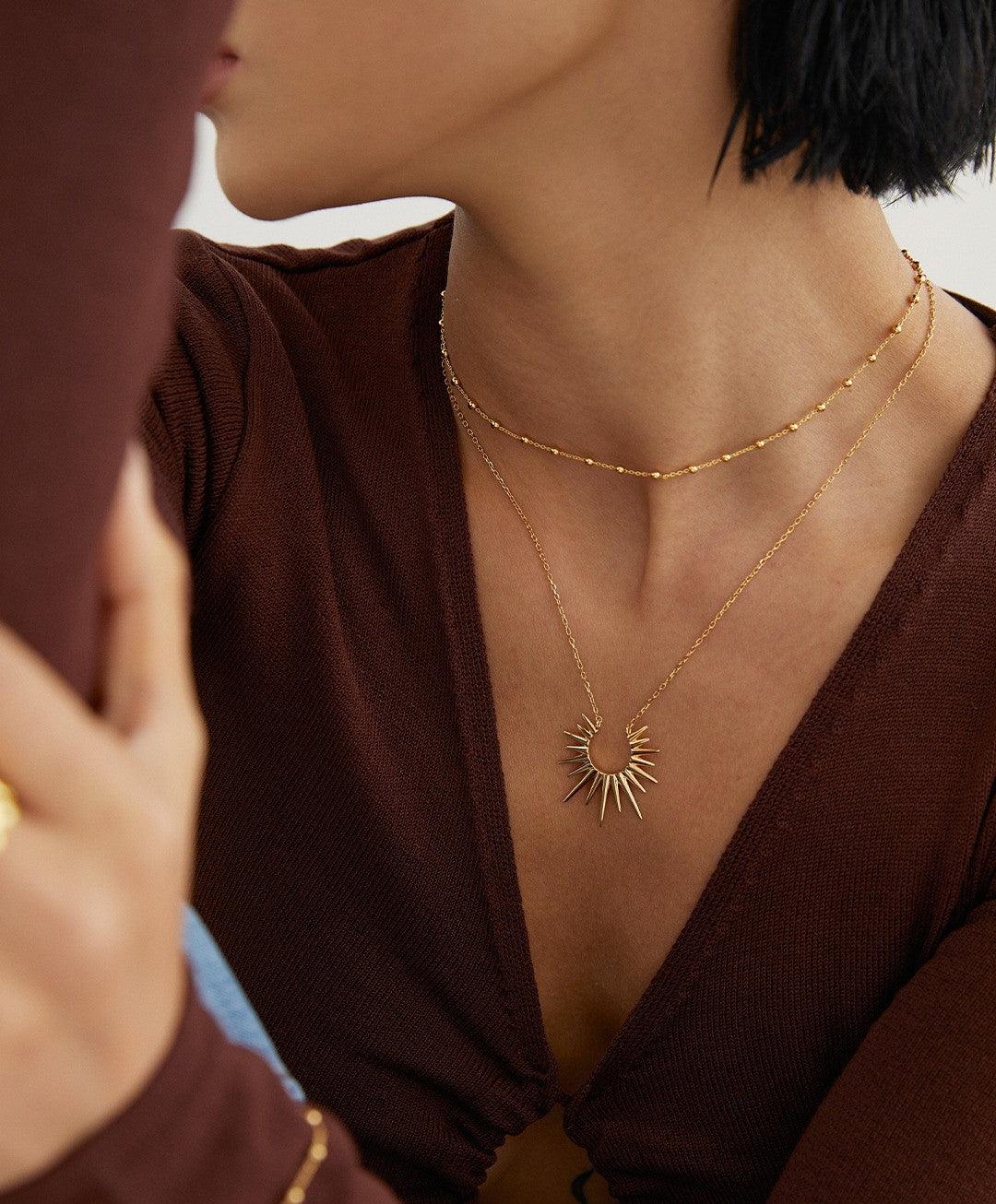 Silver/Gold Sunburst Pendant Necklace - Petite Secret Jewellery