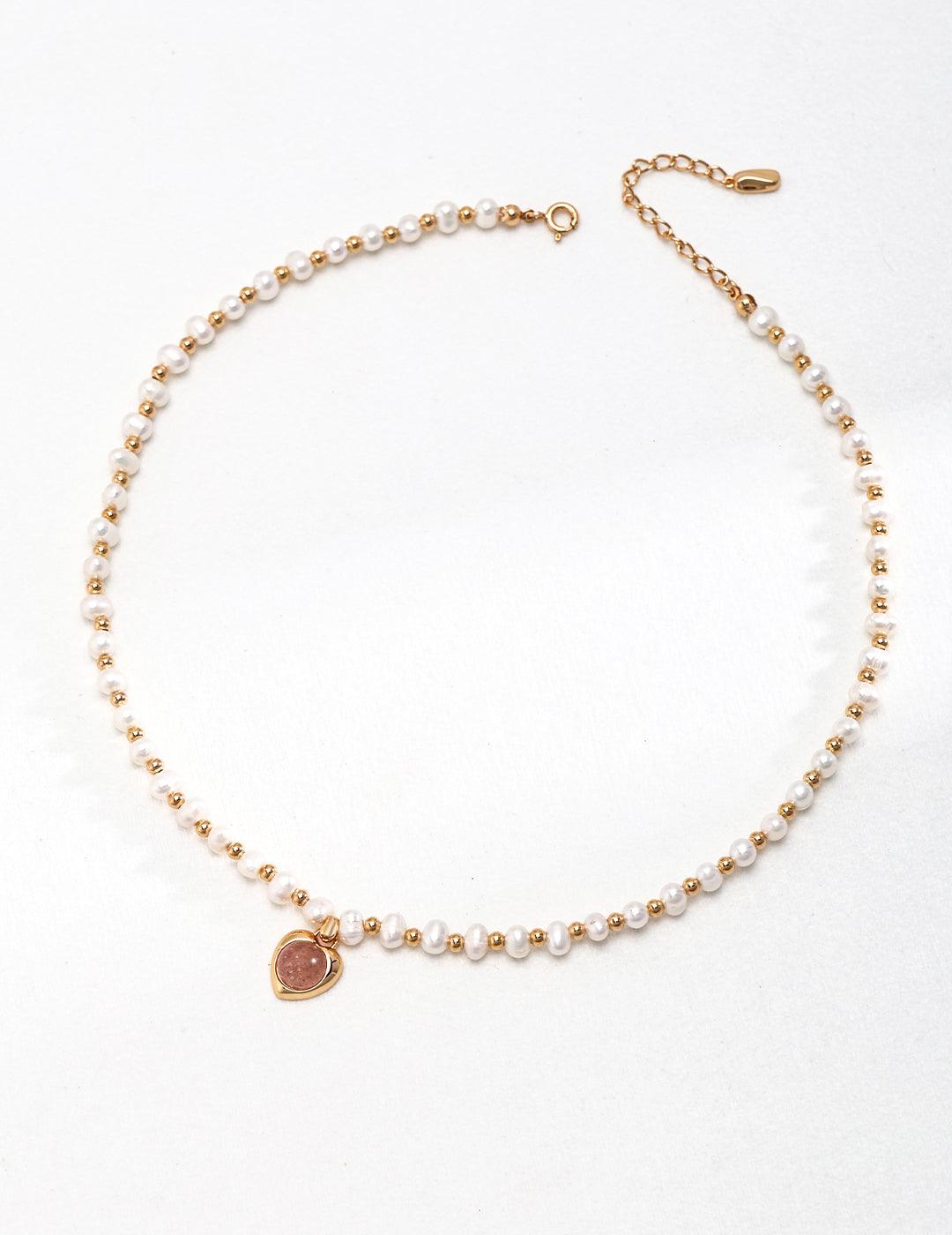 Strawberry Heart Freshwater Pearl Necklace - Petite Secret Jewellery