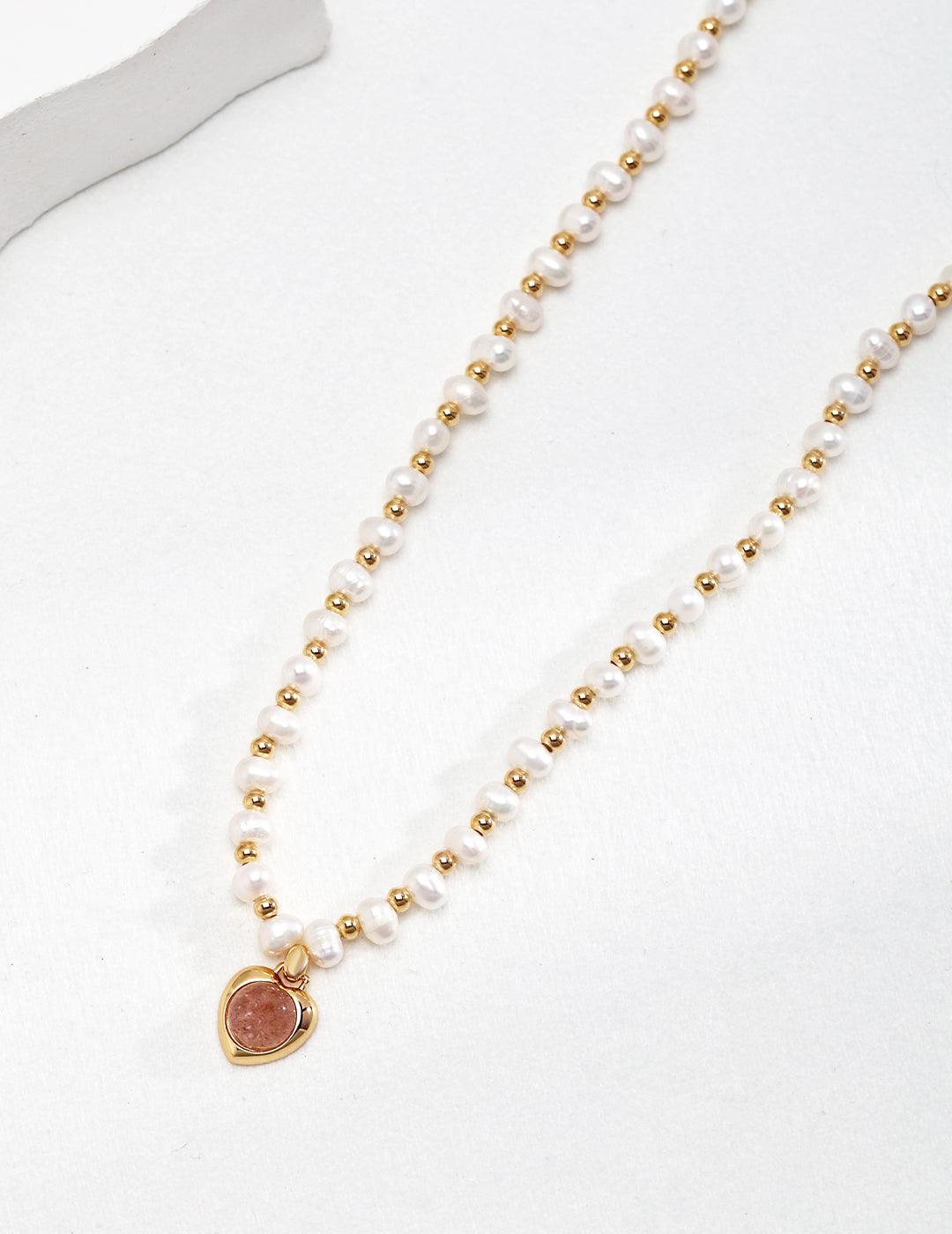 Strawberry Heart Freshwater Pearl Necklace - Petite Secret Jewellery