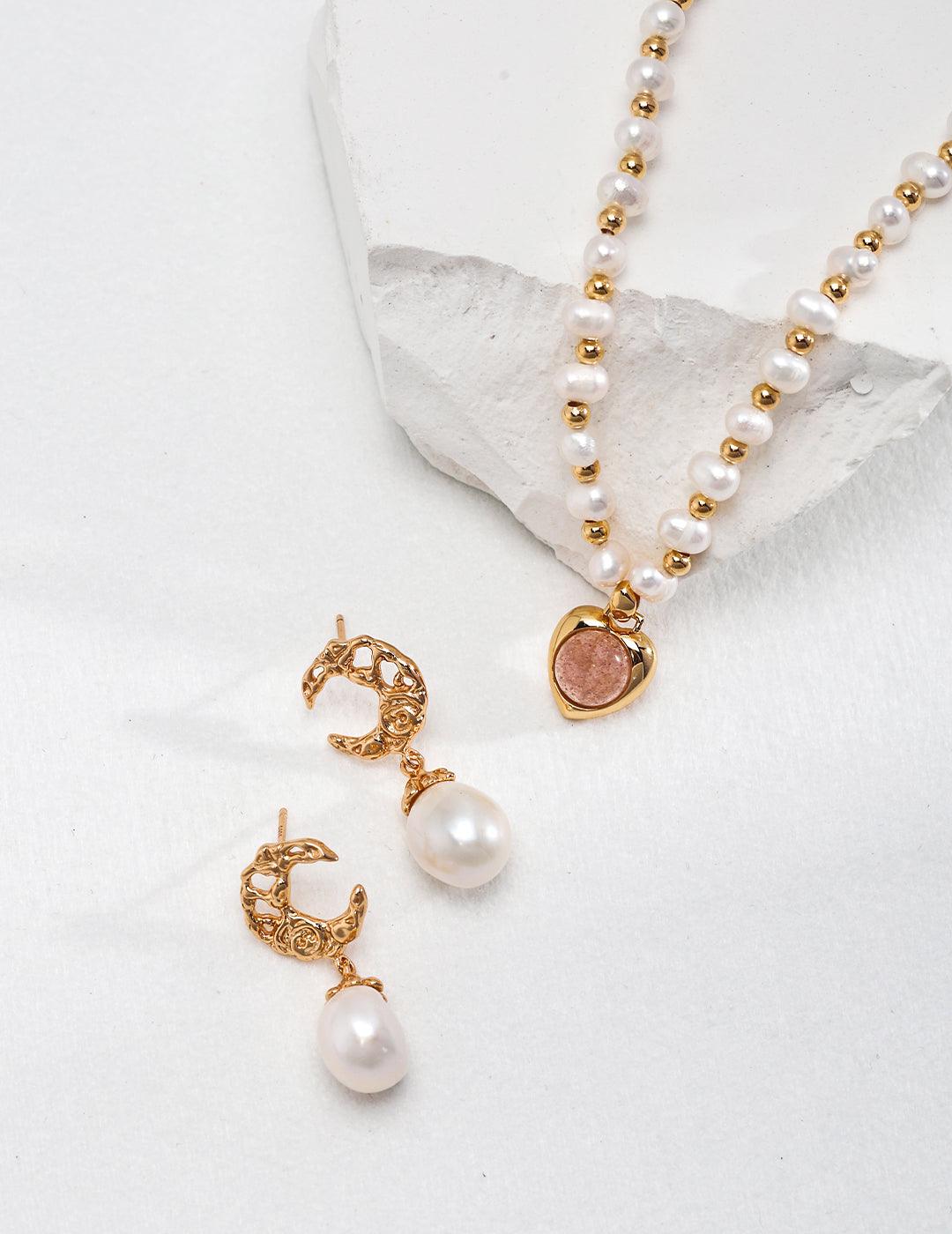 Strawberry Heart Freshwater Pearl Necklace - Petite Secret Jewellery