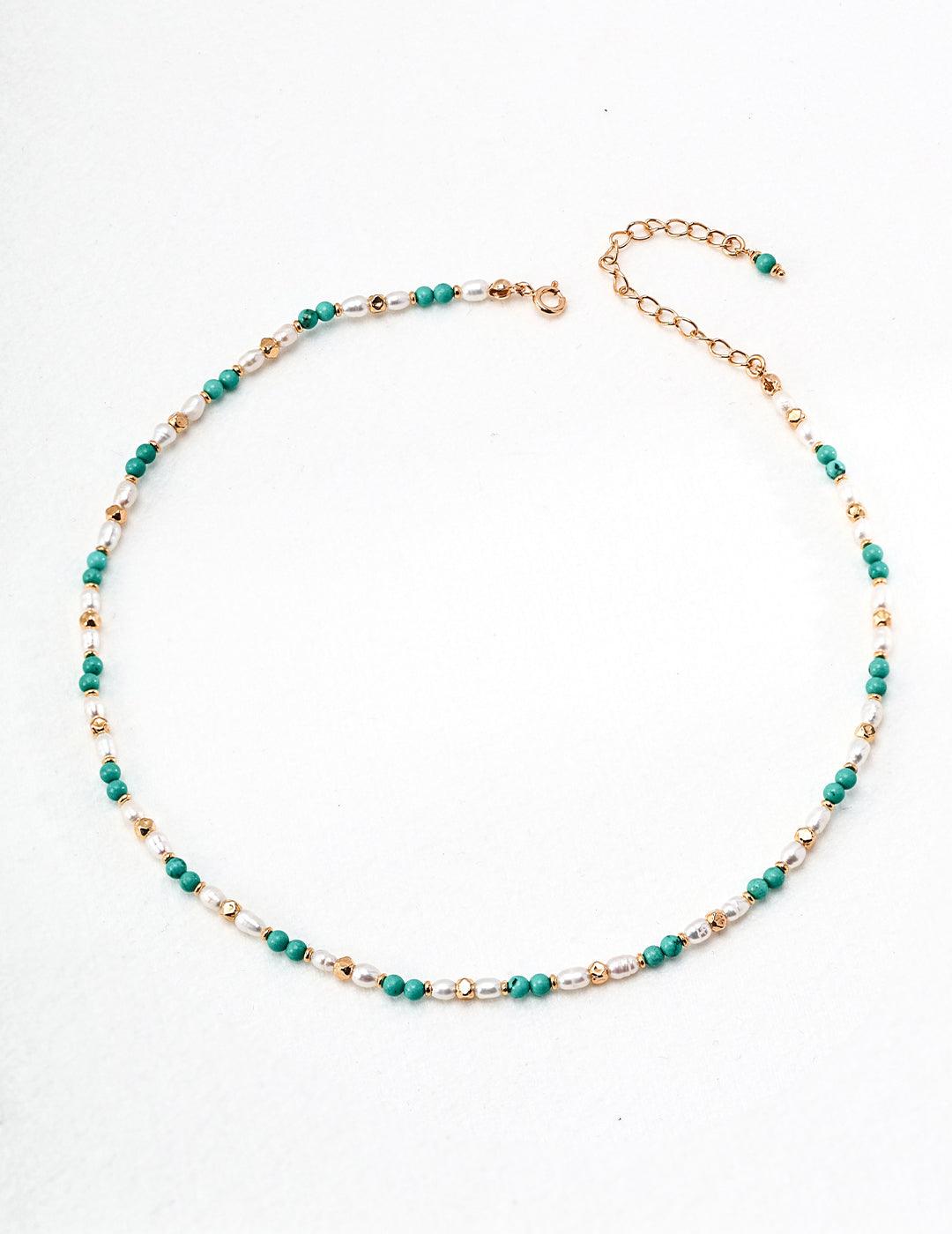 Turquoise &amp; Pearl Beaded Necklace | Petite Secret Jewellery - Petite Secret Jewellery