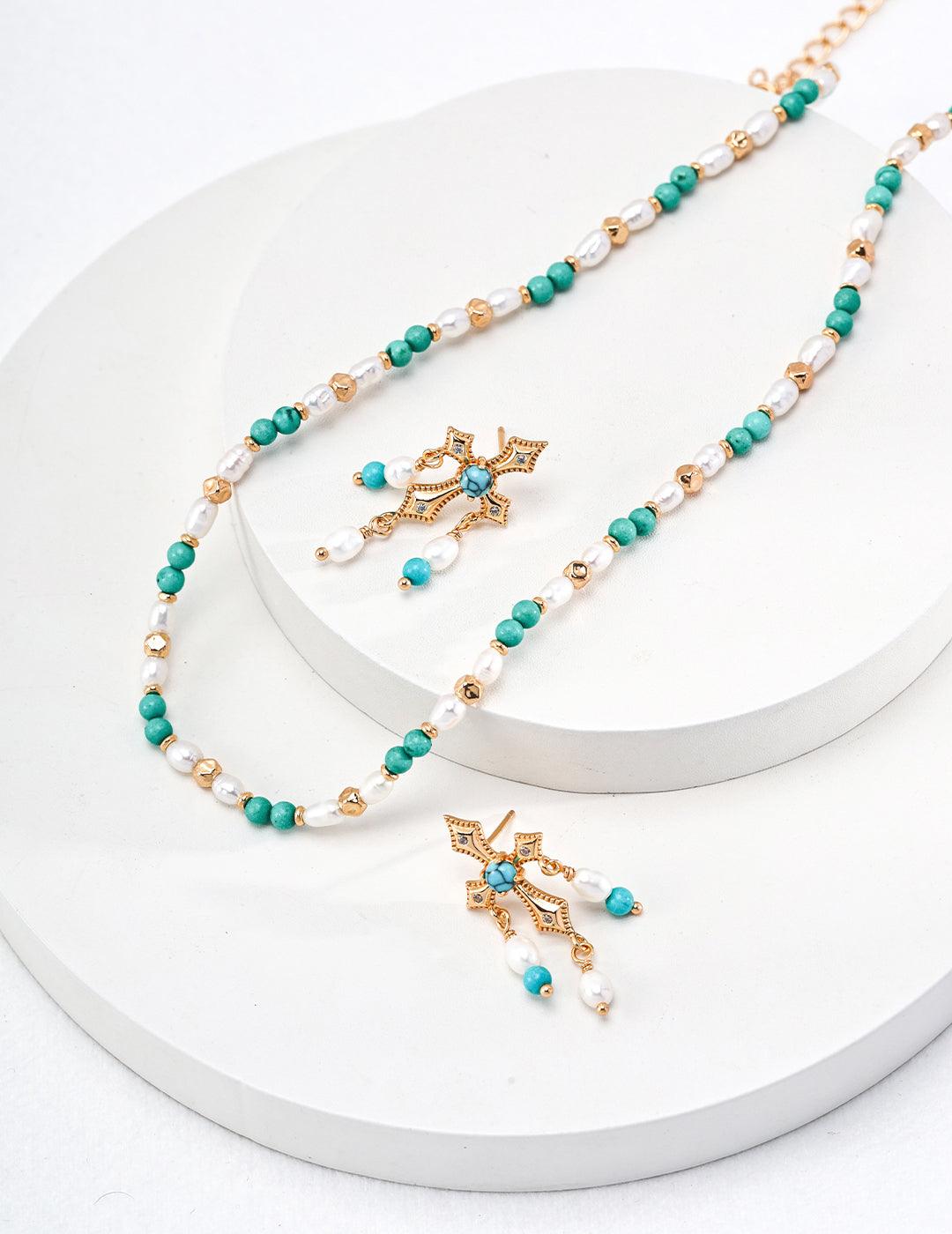 Turquoise &amp; Pearl Beaded Necklace | Petite Secret Jewellery - Petite Secret Jewellery